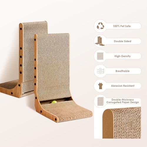 EHEYCIGA Cardboard Cat Scratcher for Indoor Cats, 32 Inch L Shaped Vertical Cat Scratching Board with Ball Cat Toy, Extra Large Cat Scratcher Pad, Brown - Thumbnail 2