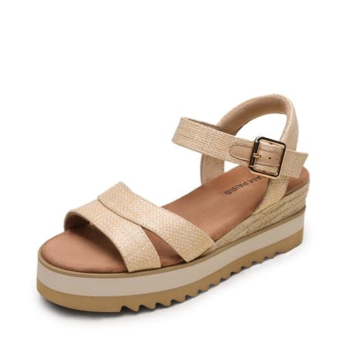 DREAM PAIRS Wedge Sandals for Women Espadrille Platform Sandals Open Toe Ankle Strap Low Wedges Heel Comfortable Sandals for Summer,Size 6,Natural,SDWS26012W - Image 1