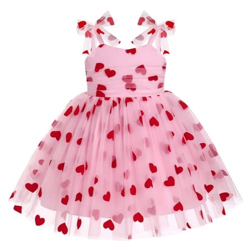 Girl Valentine's Day Outfit: Toddler Baby Girls Tutu Dress Flower Sleeveless Backless Pageant Princess Birthday Party Dresses Sequin Tulle Bowknot Cake Smash Photo Shoot Outfits Pink Heart 12-18Months - Image 1