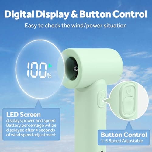 Portable Handheld Turbo Fan, 5 Gear Wind, LED Display, 4500mAh USB Rechargeable Hand Held Personal Fan, 15H Max Cooling Time, Suitable for Travel/Camping/Outdoor/Music Festival Summer Pocket Mini Fans - Thumbnail 6