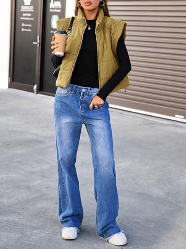 Tankaneo Womens Cropped Puffer Vest Cap Sleeve Zip Up Puffy Qulited Jacket Stand Collar Padded Gilet Coat Winter Outerwear - Thumbnail 5