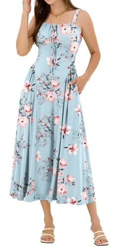 ZAFUL Women's Floral Corset Dress Spaghetti Strap Fit and Flare Flowy A Line Wedding Evening Party Midi Dress Blue L - Thumbnail 6