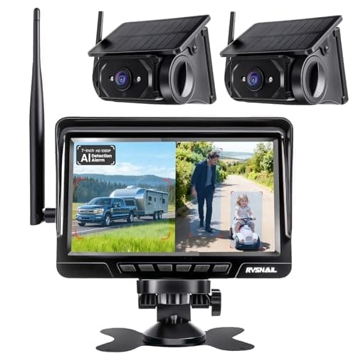 RVSNAIL Magnetic Solar Wireless Backup Camera with 7" 1080P Monitor, 2 Backup Cam-Kit, Alarm Function, Night Vision,Easy Install, Trailer Back up Camera Systems for Car RV Truck Camper SUV - Image 1