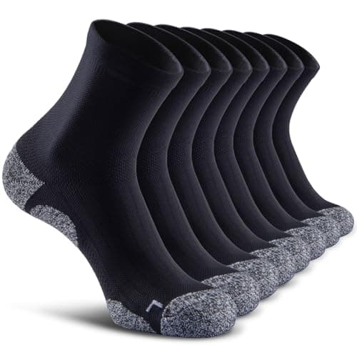 SITOISBE Quarter Compression Socks for Men Women, Cushioned Running Hiking Socks, Large, Black (8 Pairs) - Image 1