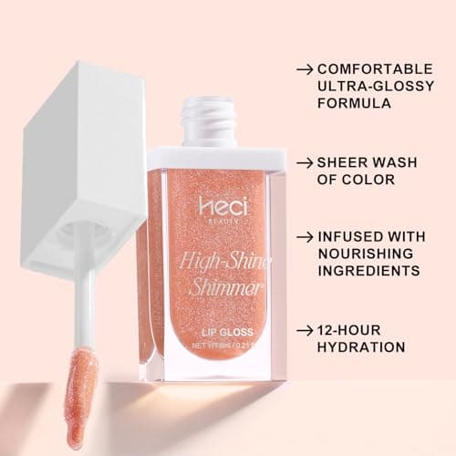 HECI BEAUTY Glitter Lip Gloss, Hydrating High Shine Lipgloss for Women, Non-Sticky Plumping Lip Oil with Vitamin E, Long Lasting Shimmer Finish for Daily Makeup, Crystal Nude 0.21 fl oz - Thumbnail 3