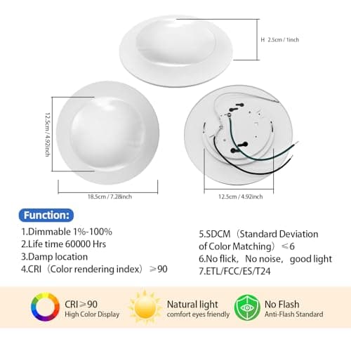 AHIMORI 6 Inch Led Recessed Light Ultra-Thin Design 1.0" Dimmable Retrofit Disk Lights Ceiling 15w =120w 1200lm 5cct Selectable Fit 5"/6" Recessed Tp24 Can and Junction Box 4 Pack - Thumbnail 4