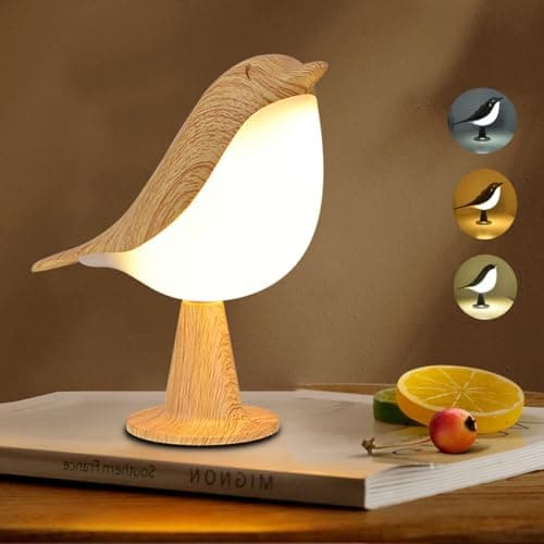 Xhope4u Small Cordless Bedside Lamp, Bird Lamp Touch Sensor, LED Table Lamp with Touch Dimmer,3 Level Brightness Nightstand Lamps, Rechargered Desk Lamp for Bedroom, Office, College Dorm Room - Image 1