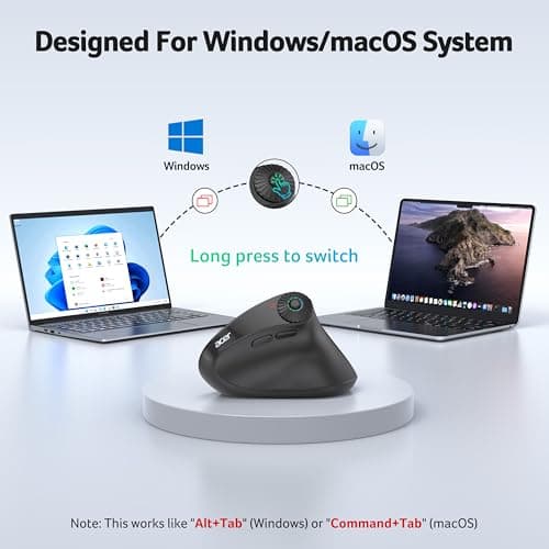acer Ergonomic Mouse Wireless with Side Scroll Wheel, Bluetooth Mouse for Laptop(BT5.2+2.4GHz), Office Vertical Computer Mice, Small to Medium Sized Hands Ergo Mice, 8 Buttons for PC and Desktop - Thumbnail 5