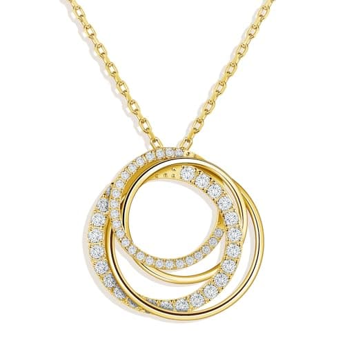 Ladylike Moissanite Interlocking Circle Pendant Necklace for Women 925 Sterling Silver Adjustable Chain 4 Generations Necklace Anniversary Valentine's Day Jewelry Gifts - Image 1