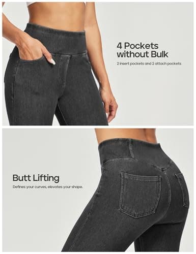 Heathyoga Capri Jeans for Women Stretchy Pull On Jeggings for Women Denim Jean Capris Pants Capri Leggings with Pockets Grey - Thumbnail 5