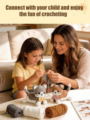 AI.QVOKA Crochet Kit for Beginners Kids Ages 8-12, Learn to Crochet Kit for Adult Beginners | Cat Crochet Animal Kit with Step-by-Step Video Tutorials – Perfect Crochet Gifts for Girls (2 Pack) - Thumbnail 6