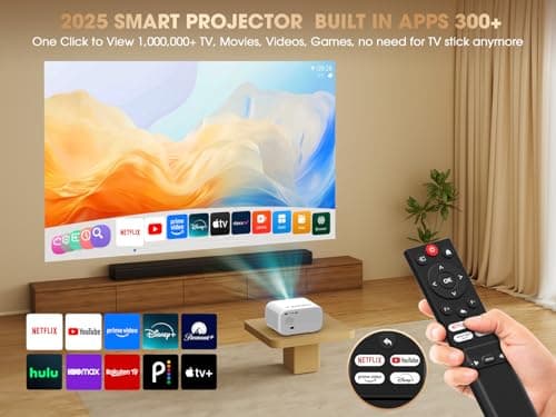 Smart Projector with WiFi 6 & Bluetooth, Compatible With Netflix/YouTube/ Prime Video Apps, Auto Focus & Keystone, Full-Sealed Optical Engine, Native 1080P Projector - Thumbnail 2
