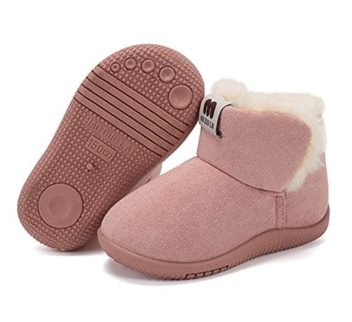 KEESKY Winter Boots for Toddler Girls Size 9 M Pink Suede Fur Lined Winter Warm Kids Shoes - Image 1
