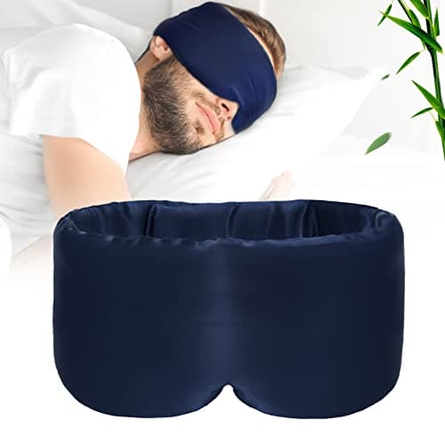 iCooBreeze 100% Handmade Bamboo Sleeping Eye Mask for Women for Men,Night Masks,Organic Sleep Mask,Blockout Eye Mask for Sleeping,Large Size Adjustable (Navy Blue)