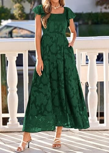KIRUNDO Cocktail Dresses for Women Elegant Wedding Guest Summer Formal Maxi Lace Floral Slit Prom Party Bridesmaid Dress (Dark Green, XX-Large) - Thumbnail 4