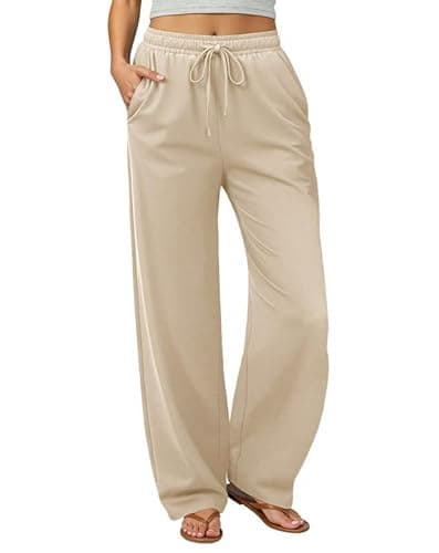 keriffe Womens Summer Casual Pants High Waisted Drawstring Beach Vacation Trousers with Pockets Khaki - Image 1