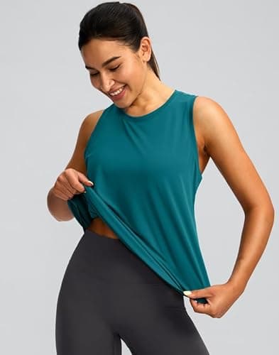 Women's Workout Tops Racerback Athletic Tank Tops Sleeveless Loose Fit Yoga Running Gym Shirts for Women(Teal,S) - Thumbnail 2