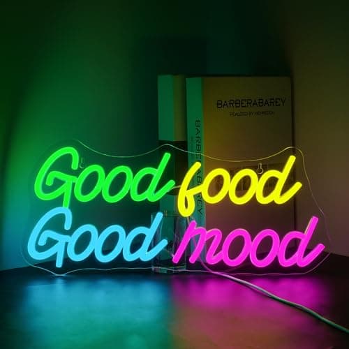 Looklight Good Food Good Mood Neon Sign Letter Neon Signs for Wall Decor Colorful Led Lights for Kitchen Fast Food Shop Cafe Restaurant Store Snack Shop Room Decorations Gifts - Image 1