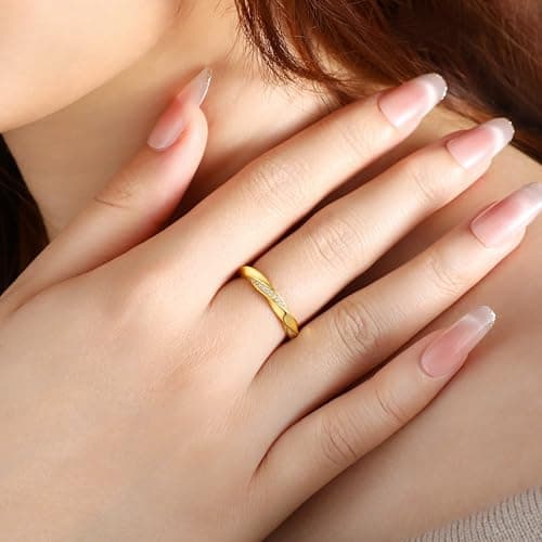 SILVERNANA 925 Silver Mobius Moissanite Wedding Band Women Gold 5.5 - Thumbnail 4