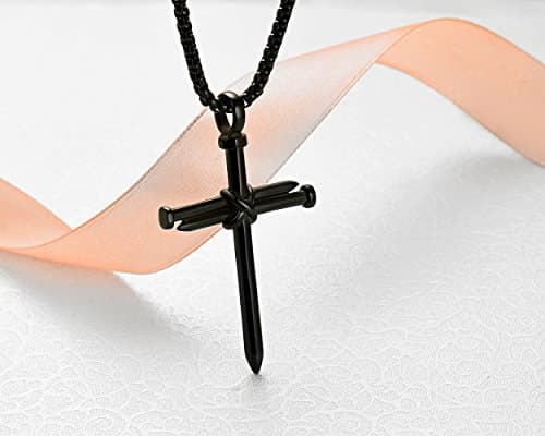 Rehoboth Men's Stainless Steel Nail Cross Pendant Necklace for Womens Mens With 24 Inch Chain Polished Black - Thumbnail 2