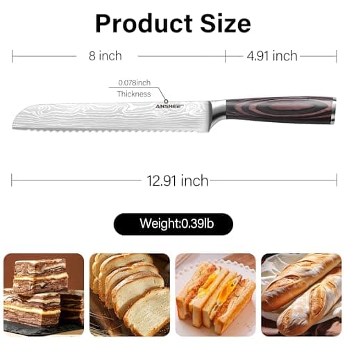 anshee 8 Inch Japanese Bread Knife - High Carbon Steel Serrated Blade with Wood Handle,Sheath&Gift Box,Razor Sharp Edge for Sourdough,Baguettes&Cakes,Professional Knife for Bakers(Home&Restaurants) - Thumbnail 3