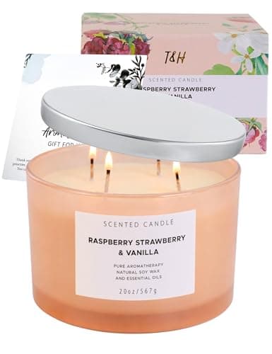Raspberry Strawberry Vanilla 4-Wick Scented Soy Candle | 100+ Hour Burn | 20 oz Large Sweet Berry Vanilla Scented Candle for Home | Relaxing Aromatherapy Candle | Strong Throw | Gift Ready - Thumbnail 6