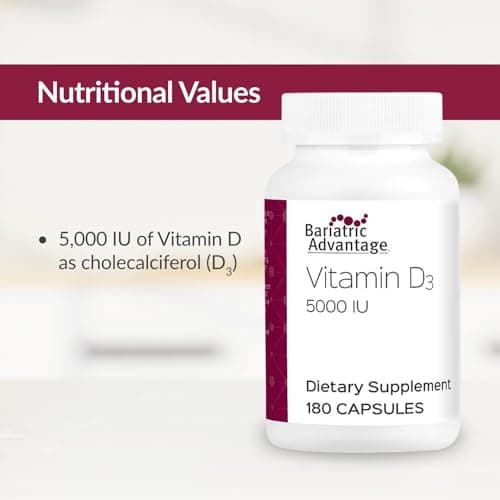 Bariatric Advantage Vitamin D3 5,000 IU - Bariatric Vitamin D Capsules - Water-Miscible - Bone Strength Support* - Easy Swallow Capsule - 180 Count - Thumbnail 5