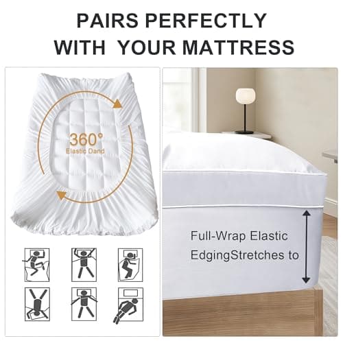 3 Inch Mattress Topper Rv Queen Size 1300GMS Soft Down Alternative Fill Pillow Top, Extra Thick Padded Mattress Pad & Protector, Breathable & Supportive for 8"-21" Deep Pocket - Thumbnail 2