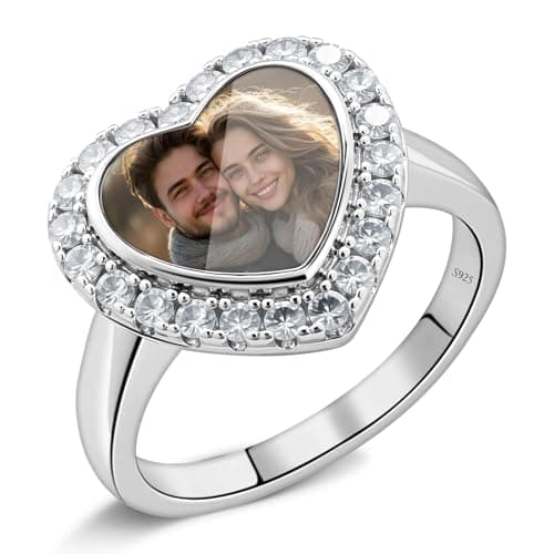 Hejvhb Custom Photo Ring - Personalized Heart Picture Ring Memory Gift for Women family Couple Friends Birthday Christmas Anniversary - Image 1