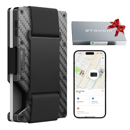 Stouchi Trackable Wallet for Men, Built-in Find My (iOS Only) RFID Blocking Carbon Fiber Slim Wallet Holds 15 Cards Quick Access & Cash Strap Birthday Easter Gift-Ready - Image 1