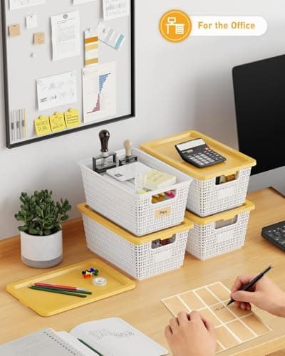 NUMIFUN Plastic Storage Bins with Latching Lids – Stackable Storage Baskets with Lids for Pantry, Closet, Bedroom & Shelves | Durable Organization Boxes for Home,Office & Classroom, 6 Pack, White - Thumbnail 6