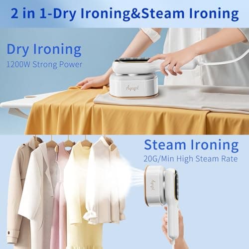 Steamer for Clothes, Travel Portable Handheld Turbo Steamer 5Mode Smart Display, 15s Heat-up Horizontal & Vertical Wrinkle Removal, Dual Function Wet/Dry Iron, Home Travel Use(PearlWhite) - Thumbnail 4