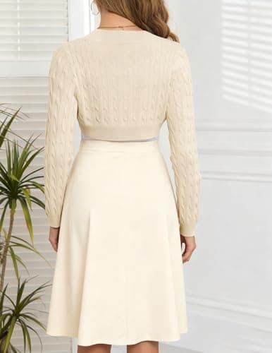 VIAURBE Women's Long Sleeve Bolero Shrug Sweaters Lightweight Open Front Cropped Cardigan for Dress Apricot S - Thumbnail 3