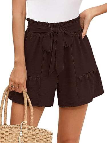 Heymoments Women's Wide Leg Shorts Lightweight Dark Brown Large High Waisted Flowy Adjustable Tie Knot Loose Fit Summer Cute Trousers - Image 1