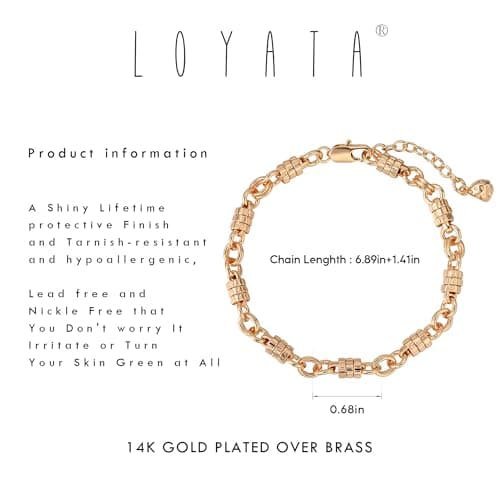 LOYATA Chain Bracelet Gold Link 14K Gold Plated Dainty Bracelet Simple Jewelry Gift for Women - Thumbnail 4
