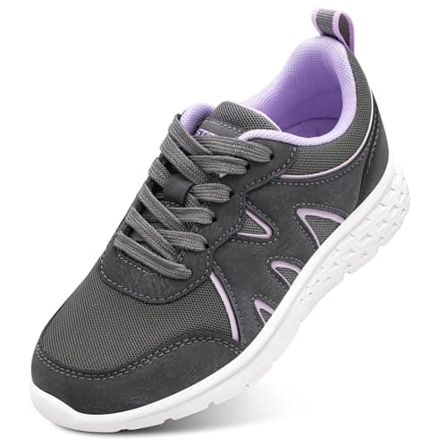 Stelle Kids Sneakers Girls Tennis Shoes Non-Slip Lightweight Breathable Athletic Sports Running Shoes(Grey,11ML) - Image 1