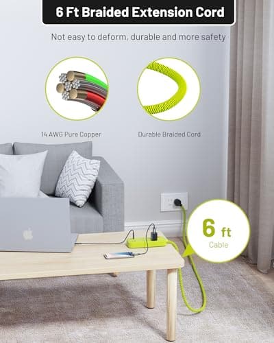 Omnibar USB Surge Bar 4 Power Strip - 4 Outlets 4 USB Ports(1 USB C), Multi Plug Outlet Extender with 6Ft Braided Extension Cord, 1800 J, Wall Mount, Flat Plug, Desk Charging Station for Office Home - Thumbnail 6