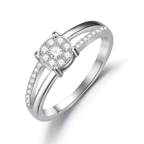 Fimewon Promise Rings for Her Dainty Moissanite Rings 18K White Gold Wedding Bands Birthday Gifts for Women Size 7 - Image 1