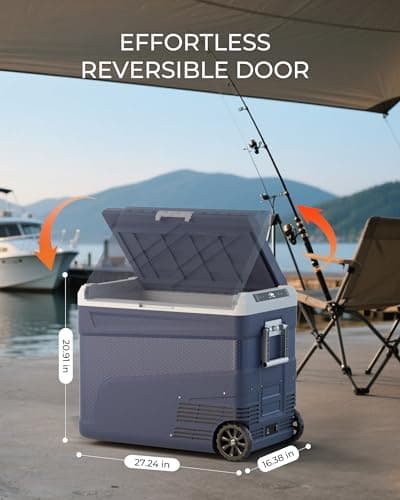 EKOJUCE 12 Volt Refrigerator Portable Fridge Freezer - 58 Quart(55L) Electric Cooler with Wheels, 12/24V DC & 100-240V AC, -4℉-68℉, APP Control, 12V Car Fridge for Camping, Boating, RV, Outdoor, Home - Thumbnail 2