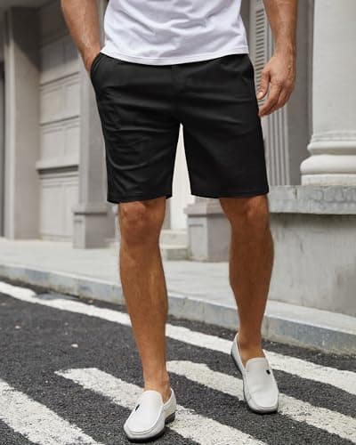 Ntrlv Men's Cotton Stretch Chino Shorts Elastic Waist Drawstring Casual Lightweight Summer Beach Short(XL Black) - Thumbnail 3