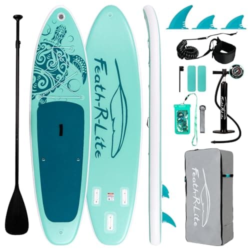 FEATH-R-LITE Inflatable Paddle Board Stand Up Paddleboards for Adults SUP with Complete Premium Accessories Pump, Adjustable Paddle, Leash, Three Fins, Waterproof Phone Bag, Repair Kit, Backpack - Image 1