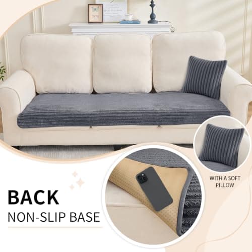 Sparaiz Sofa Covers Washable for Plush Pet Sofa w/Pillow Dark Grey 70.9" - Thumbnail 2