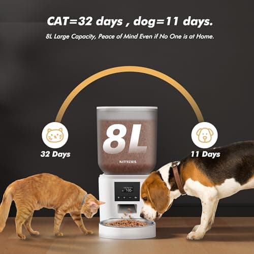 Automatic Dog Feeder - 8L/34 Cups Large Capacity Automatic Cat Food Dispenser with LCD Screen, Large Food Tray, Battery Operated, Timed Cat Feeder, Up to 50 Portions 6 Meals Per Day, Keeps Fresh - Thumbnail 2