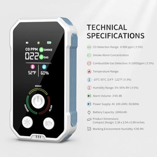 Carbon Monoxide Detectors Plug in 5-in-1 Natural Gas & Smoke Alarm with LCD Display, Monitors CO, Gas, Smoke, Temp & Humidity, Portable CO Detector Backup Battery for Home/RV/Office 2-PCS - Thumbnail 3