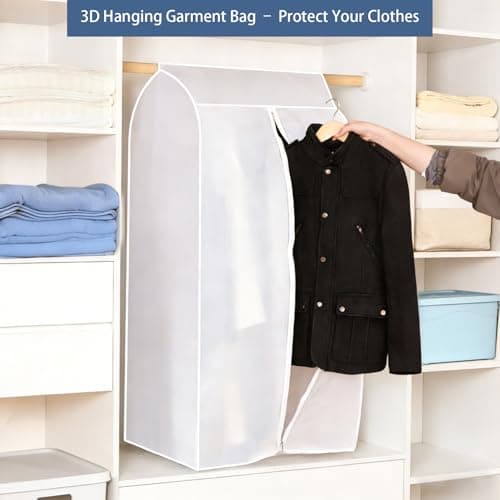3D Hanging Closet Organizer & Garment Protector - Large Capacity Breathable Dust Cover for Dresses, Suits, & Heavy Coats | Transparent Window for Easy View | Space-Saving Closet Storage (47x24x20 in) - Thumbnail 6