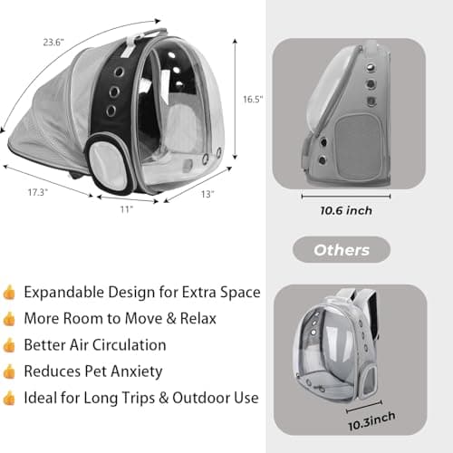 Cat Backpack Carrier Back Expandable Bubble Pet Carrier Backpack for Large Cat, Kitten and Dog, Designed for Hiking, Travelling and Outdoor Use (Back Expandable-Black) - Thumbnail 2