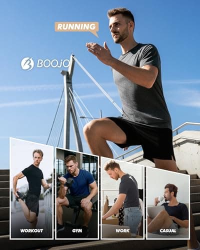 BOOJO 7 Pack Workout Shirts for Men - Quick Dry Moisture Wicking T-Shirts Short Sleeve Tees for Gym Running Athletic Sport - Thumbnail 5