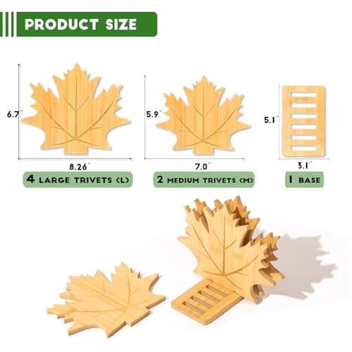 Erjiacun Bamboo Trivets for Hot Dishes, Pots & Pans - 6 Large Heat Resistant Pot Holders Trivet Set with Maple Leaf Design, Non-Slip for Kitchen Countertops & Dining Table - Thumbnail 4