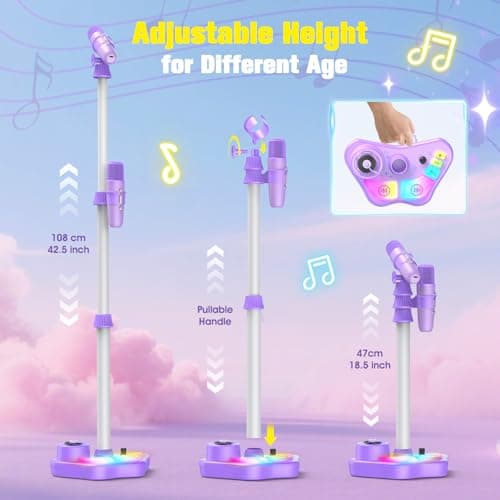 Stand Karaoke Machine for Kids, Singing Toys Gifts for 3 4 5 6 7 8 Year Old Girls Boys, Rechargeable Kid Microphone Bluetooth Speaker with 2 Wireless Mic for Girl Age 4-6 Toddler Birthday Party Toy - Thumbnail 5