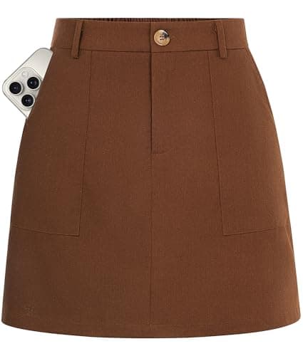 Kate Kasin Dark Brown Skirt with Shorts Underneath, High Waisted Mini Skirts with Pockets, Trendy Summer Short Linen Skirts 2026 M - Image 1